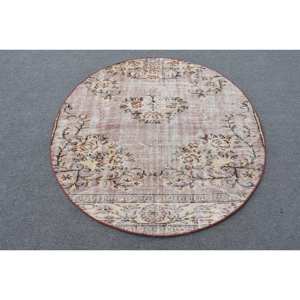 Classique Beige Marron 4.5 X 4.5ft Laine Turc Tapis Patchwork Conception pour Entrée Salon Chambre Rectangulaire Latex Buffet Tapis - Product Image 1