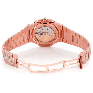 Montre en acier inoxydable à quartz avec finition brillante en moissanite, bracelet lisse, élégante, artisanale, choix de cadeau de luxe pour mariage ou fête - Product Image 3