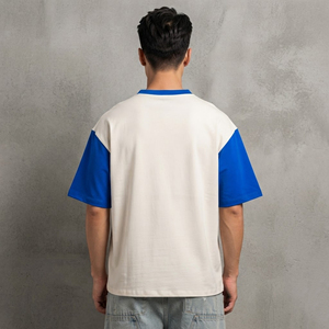 เสื้อยืดผู้ชายผ้าฝ้ายแท้ 100% หนัก ทรงโอเวอร์ไซส์ สกรีนโลโก้ได้ ตัดต่อสี 280GSM ทรงหลวม หนา - Product Image 6