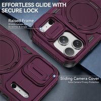 Coque pour iPhone 18 Pro Max/18 Pro/17 Air/16E/15 Plus avec support rotatif à 360°, fenêtre coulissante magnétique, anti-chute et antichoc