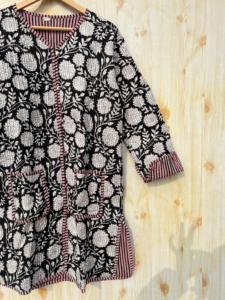 Chaqueta de algodón de Jersey acolchado con estampado de bloque de mano indio para mujer, estampado Floral, prendas de vestir exteriores informales, botones, Reversible para todas las estaciones - Product Image 4