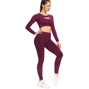 Ensemble de Yoga pour femmes, design personnalisé, sans couture, manches longues, vêtements de gymnastique, vêtements d'activité, ensembles de Yoga tricotés, offre spéciale - Product Image 3