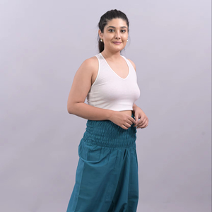 กางเกงขาบานผ้าฝ้ายผู้หญิง, กางเกงลำลองบางหลวมกางเกงฮาเร็มผ้าฝ้ายธรรมชาติกางเกงชายหาดสีทึบ - Product Image 1