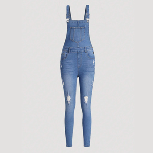 Casual High Waist Skinny Jumpsuit Ladies Medium Wash Denim Overall Pants with Sleeveless Straps Regular Fit Yoga <b>Rompers</b> - Product Image 1