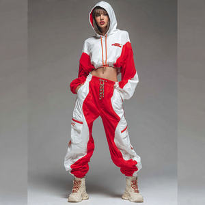 Crop Drop Shoulder Winter Streetwear Sweatshirts Women Wide Leg Cargo Sweatpants <b>Jogger</b> Set <b>Cropped</b> Baggy Tracksuit - Product Image 4
