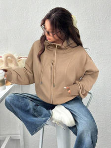 Sudadera con Capucha de Forro Polar Beige para Mujer, Cierre Completo, Corte Holgado, Cuello Alto, Diseño OEM, Estampado Personalizado Deportivo, Sudadera Urbana al por Mayor - Product Image 6