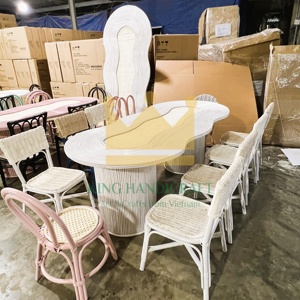 <b>Kids</b> Rattan Oval <b>Table</b> <b>and</b> <b>Chairs</b> Set - Lightweight, Stylish for Children's Playroom or Nursery - Eco-Friendly Design - Product Image 4