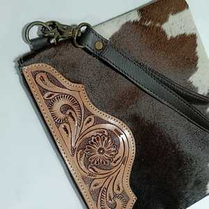 กระเป๋าสตางค์หนังทำจากหนังวัวแบบพับสามทบกระเป๋าแบบใหม่ทันสมัยลายดอกไม้ตะวันตกตกแต่งผ้าฝ้าย - Product Image 5