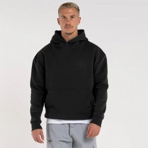 Sweat à capuche en molleton à couleurs personnalisées pour hommes-Cordons de serrage de coupe régulière avec poches Kanga imprimées tonales sur la poitrine et le dos pour une tenue décontractée d'hiver - Product Image 3