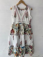 Robe pour femme, style naturel et élégant, longueur genou, manches courtes, patchwork, imprimé à la main, 100% coton, fabriquée par un fabricant indien