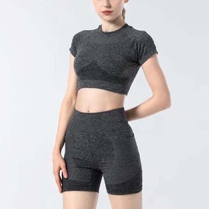 Women's Grey Workout Sets Lightweight Seamless 2-Piece High Waist Yoga Shorts <b>Stretch</b> Sports <b>Bra</b> Custom Material-Spandex - Product Image 3