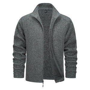 Veste pour homme surdimensionnée à fermeture éclair de couleur unie Veste légère à fermeture éclair complète Manteaux chauds et doux décontractés avec poches - Product Image 1