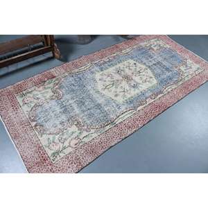 Alfombra vintage de 3.6x7.6 pies, alfombra turca de lana con lunares rojos y azules - Product Image 2