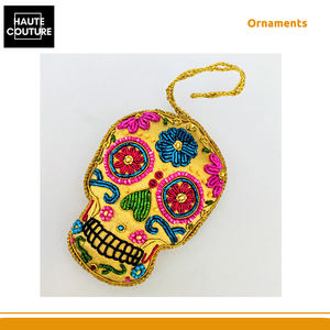 Profesionales en venta de calavera dorada hecha a mano de calidad excepcional con adornos colgantes festivos coloridos decoración del hogar - Product Image 2