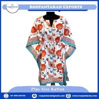 Caftán de Algodón Cambray de Tallas Grandes para Mujer, Estampado a Bloques Indio, Vestido Casual Elegante, Recto, Corto, Suave, Transpirable y Natural