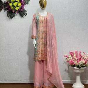 DESIGNER HEAVY FUAX GEORGETTE TOP AVEC COSTUME PLAZZO - Product Image 1