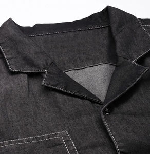 Nouveau T-shirt en denim à logo personnalisé tendance, délavé à l'acide, avec boutons, ensemble de survêtement décontracté et short pour hommes - Product Image 4