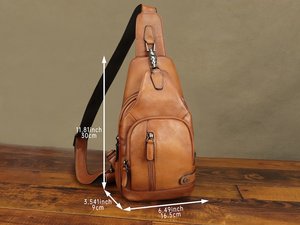 Bolso cruzado pequeño de cuero unisex con ranura para tarjeta, bolso de pecho diario de negocios a la moda vintage, portátil, para el pecho - Product Image 3