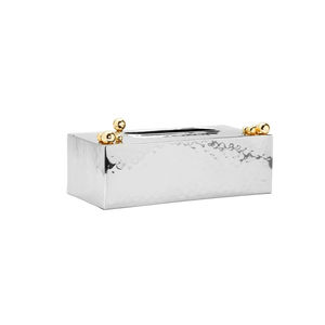 Cubierta para Caja de Pañuelos de Acero Inoxidable Martillado con Diseño de Bola Dorada, Portapañuelos Rectangular Decorativo de Metal para Accesorios del Hogar - Product Image 1