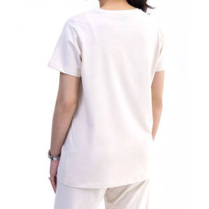 Listo para enviar, camiseta informal de algodón 100% para mujer a la moda, camiseta informal de manga corta con cuello redondo para mujer, camiseta para uso diario - Product Image 5