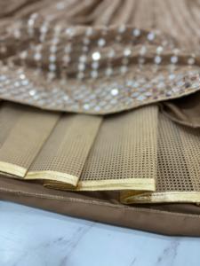 Vente en gros orné papillon Net Lehenga Choli brillant Goldan couleur dentelle bordure paillettes broderie indien pakistanais vêtements - Product Image 5