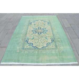 พรมขนาด 6.5x9.3 ฟุต, พรมวินเทจตุรกี, พรมขนสัตว์ลายดอกไม้สีเขียว - Product Image 1