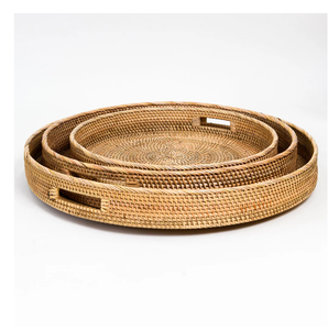 Plateau de service en rotin Fabrication 3 pièces avec poignée Forme d'oeuf Différentes tailles Petit déjeuner Plateau de service en rotin - Product Image 3