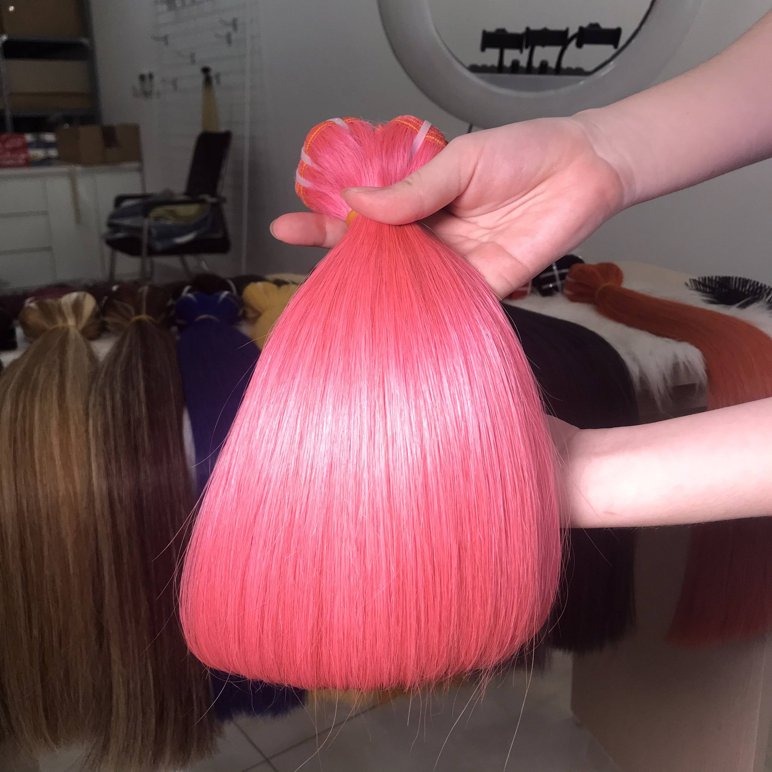 Pink straight weft
