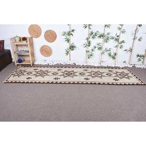 Alfombra turca Vintage clásica marrón Beige diseño de retazos lana yute látex respaldo tejido plano Boho para sala de estar 3x10,3 pies - Product Image 2