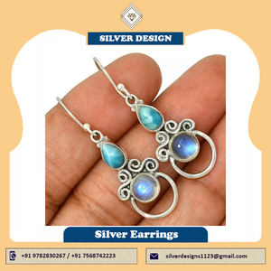 Larimar and Rainbow Moonstone Findings <b>Earring</b> Jewelry DIY Jewelry Wholesale <b>Earring</b> 925 Solid <b>Sterling</b> <b>Silver</b> <b>Hoop</b> <b>Earring</b> - Product Image 6