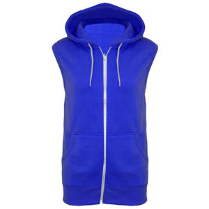 Mens sleeveless gym hoodie made with premium quality fabric featuring front zipper and hand pockets perfect for activewear - Product Image 3
