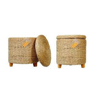 เก้าอี้ผักตบชวาทำด้วยมือสไตล์วินเทจขนาด44xH43ซม. เฟอร์นิเจอร์ในบ้านเป็นมิตรกับสิ่งแวดล้อมพร้อมออตโตมันทอแบบยืดหยุ่น - Product Image 3