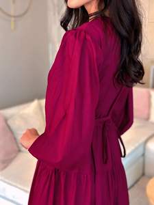 Vestido Largo de Mujer con Volantes, Mangas Largas, Diseño Abotonado, Algodón, Gasa, Cinturón, Casual, Verano, Cintura Natural, Corte en A - Product Image 2