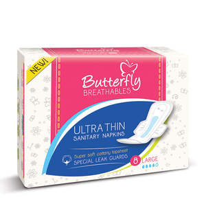 Toallas Sanitarias Ultrafinas Butterfly Breathables, con Capa Superior de Algodón Súper Suave, Grandes, 8 Unidades - Product Image 1