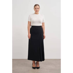 Vintage <b>Black</b> <b>Pencil</b> <b>Skirt</b> with Slit Knee-Length Empire Waist Breathable Knit Blend - Product Image 1