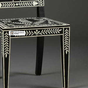 Silla de Comedor Floral con Incrustaciones de Hueso Blanco y Negro Hecha a Mano, Muebles de Incrustaciones Talladas Artesanalmente de Lujo, Elegante Silla de Madera Hecha a Mano - Product Image 5