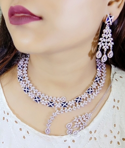 ชุดสร้อยคอเพชรสไตล์อเมริกันสุดหรูพร้อมหินสีแดงสำหรับผู้หญิงชุดปาร์ตี้งานแต่งงานเครื่องประดับอินเดียสำหรับผู้หญิง - Product Image 1