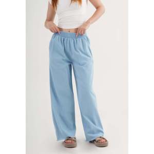 Pantalones Casuales de Pierna Ancha con Cintura Elástica y Bolsillos para Mujer, 100% Algodón, Color Azul Marino - Venta al Por Mayor - Product Image 3