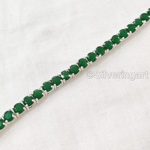 Pulsera de mujer Piedra preciosa de Esmeralda natural Piedra natal de Mayo Aniversario de Navidad Joyería hecha a mano Pulsera de plata esterlina 925 - Product Image 2