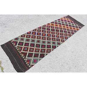 Turkish <b>Runner</b> Rug 2.5x8.6 ft, <b>Red</b> Blue Camouflage Rug Wool - Product Image 2