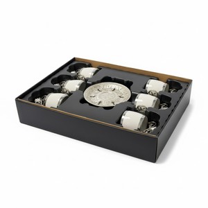 Vintage 6-Piece Cast Iron Cup <b>Set</b> 6 Porcelain Saucers Classic <b>Arabic</b> Design Reusable Cylinder Ceramic Coffee Mugs for Home Use - Product Image 2