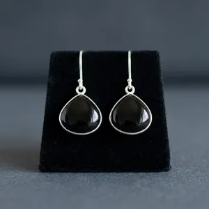 Niharika Gems Jet Black Onyx Teardrop <b>Earrings</b> Bezeled Faceted Boho Chic Style 18Mm Lever <b>Back</b> Closure 925 Sterling <b>Silver</b> Gift - Product Image 4