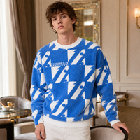 Pull en maille jacquard personnalisé à col rond avec logo frontal pour homme, en mohair tricoté, décontracté, à manches longues, coupe oversize, idéal pour l'hiver