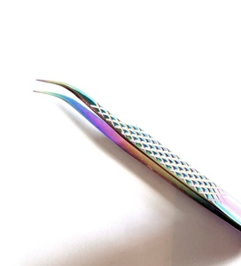 Pinces à cils en acier inoxydable avec poignée diamantée pour extensions de cils, outil professionnel d'extension de cils - Product Image 2