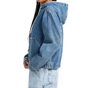 Urban Streetwear Men's Hooded Denim Jacket Casual Button Front <b>Jean</b> Coat with Long Sleeves Fashion Outerwear Relaxed Fit Style - Product Image 3