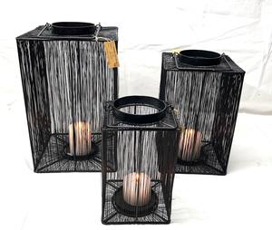 Linternas de Metal de forma cuadrada hechas a mano, 3 tamaños, diseño de tejido recto, revestimiento en polvo, decoración del hogar, vela de Metal, Navidad - Product Image 1