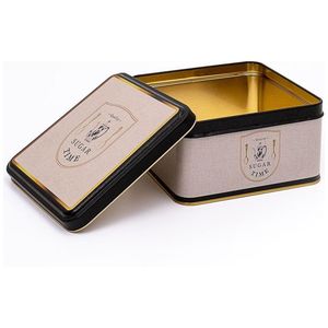 Boîte de rangement carrée en métal de 2,2L 158x158x87mm avec couvercle coulissant et plateaux de rangement en lin d'inspiration café vintage - Product Image 2