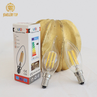 Ampoule LED à filament de bougie Jewellerytop E27/E14 avec boîtier en verre SMD, blanc chaud, ultra-lumineuse, IP20, angle de faisceau de 360°