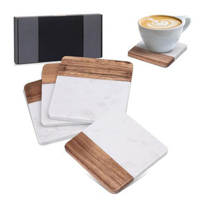 Gorgeous Acacia Wooden and Marble <b>Coaster</b> Classic Style Square <b>Ceramic</b> Handicraft Natural Wood Material - Product Image 1