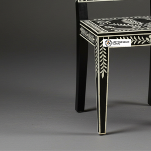 Silla de Comedor Floral con Incrustaciones de Hueso Blanco y Negro Hecha a Mano, Muebles de Incrustaciones Talladas Artesanalmente de Lujo, Elegante Silla de Madera Hecha a Mano - Product Image 6